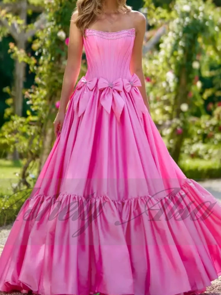 Customized Fuchsia Prom Dresses Strapelss Crustal Bow A Line Ruffle Skirt Floor Length Women Formal Evening Wear Wedding Party
Customized Fuchsia Prom Dresses Strapelss Crustal Bow A Line Ruffle Skirt Floor Length Women Formal Evening Wear Wedding Party