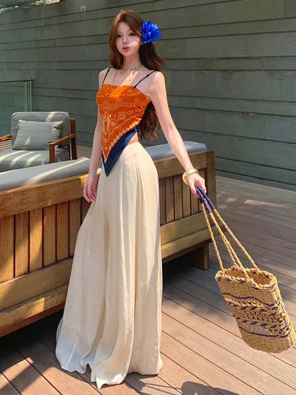 Summer Vacation Coastal Dopaamine Women's Orange Print Halter Top Straight Leg Wide Pants Two-Piece Set Desert Style
Summer Vacation Coastal Dopaamine Women's Orange Print Halter Top Straight Leg Wide Pants Two-Piece Set Desert Style