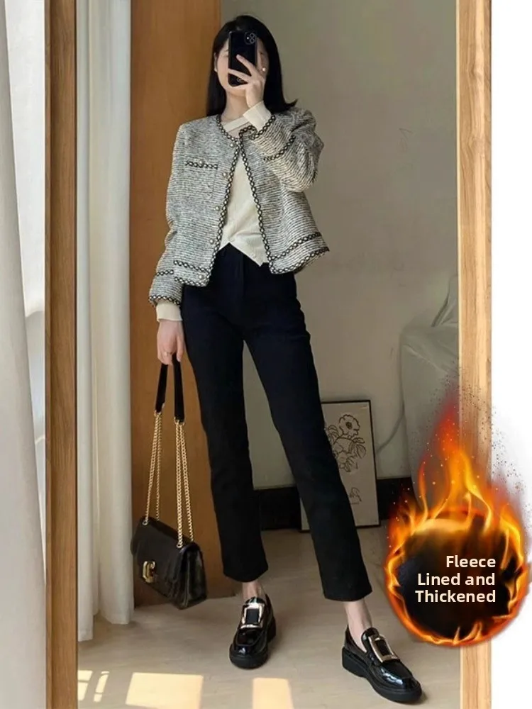 High Waist Fleece Lined Straight Leg Denim Jeans Women's Small Fragrance Style Autumn Winter New Arrival Cotton Stretch Denim
High Waist Fleece Lined Straight Leg Denim Jeans Women's Small Fragrance Style Autumn Winter New Arrival Cotton Stretch Denim