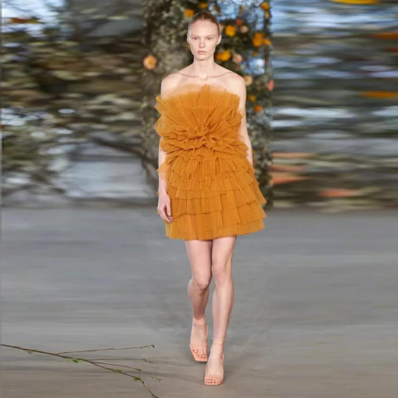 Chic Ginger Prom Dresses Tulle Mini Length Short Women Dress For Party Off The Shoulder Prom Gowns Layered Above Knee
Chic Ginger Prom Dresses Tulle Mini Length Short Women Dress For Party Off The Shoulder Prom Gowns Layered Above Knee