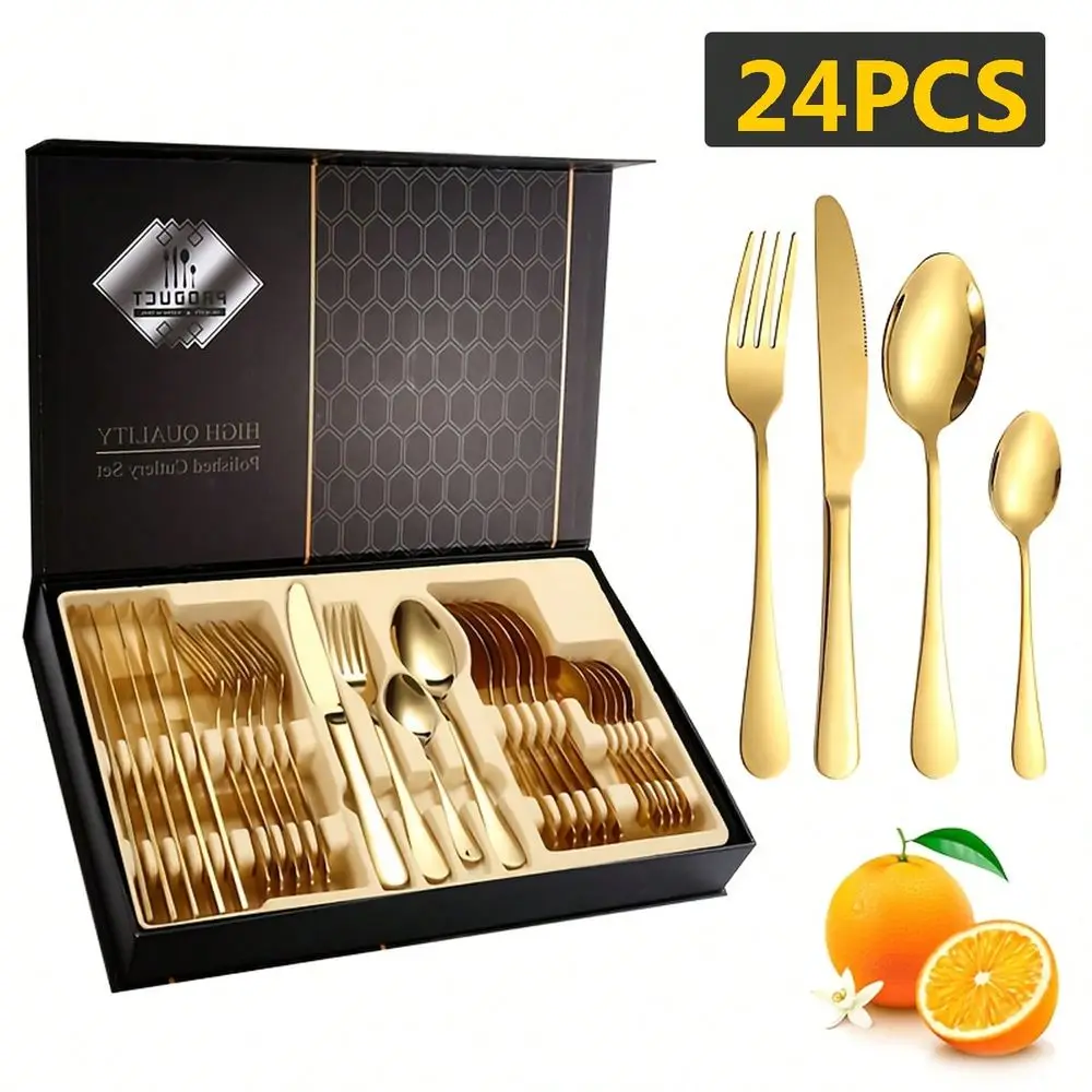 Gold Stainless Steel Knife Fork Spoon Set, HeavyDuty Polished Cutlery Set, Suitable For Catering Events, Restaurants, Parties,
Gold Stainless Steel Knife Fork Spoon Set, HeavyDuty Polished Cutlery Set, Suitable For Catering Events, Restaurants, Parties,