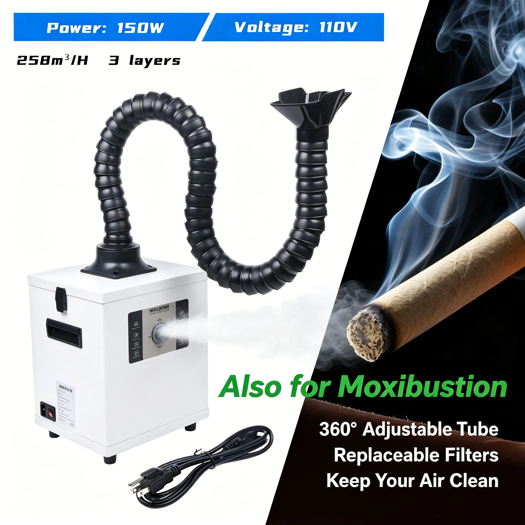 150W 258m³/H Strong Suction Fume Extractor 3-Stage Filter HEPA Activated Carbon 4.59ft 360° Adjustable Tube Low Noise for Laser Engraver Soldering DIY
150W 258m³/H Strong Suction Fume Extractor 3-Stage Filter HEPA Activated Carbon 4.59ft 360° Adjustable Tube Low Noise for Laser Engraver Soldering DIY