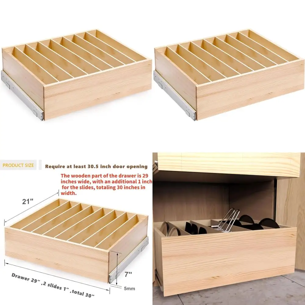 Деревянный выдвижной органайзер для кухонного шкафа 30x21x7 дюймов с разделителями, сверхпрочный, простая сборка
Деревянный выдвижной органайзер для кухонного шкафа 30x21x7 дюймов с разделителями, сверхпрочный, простая сборка