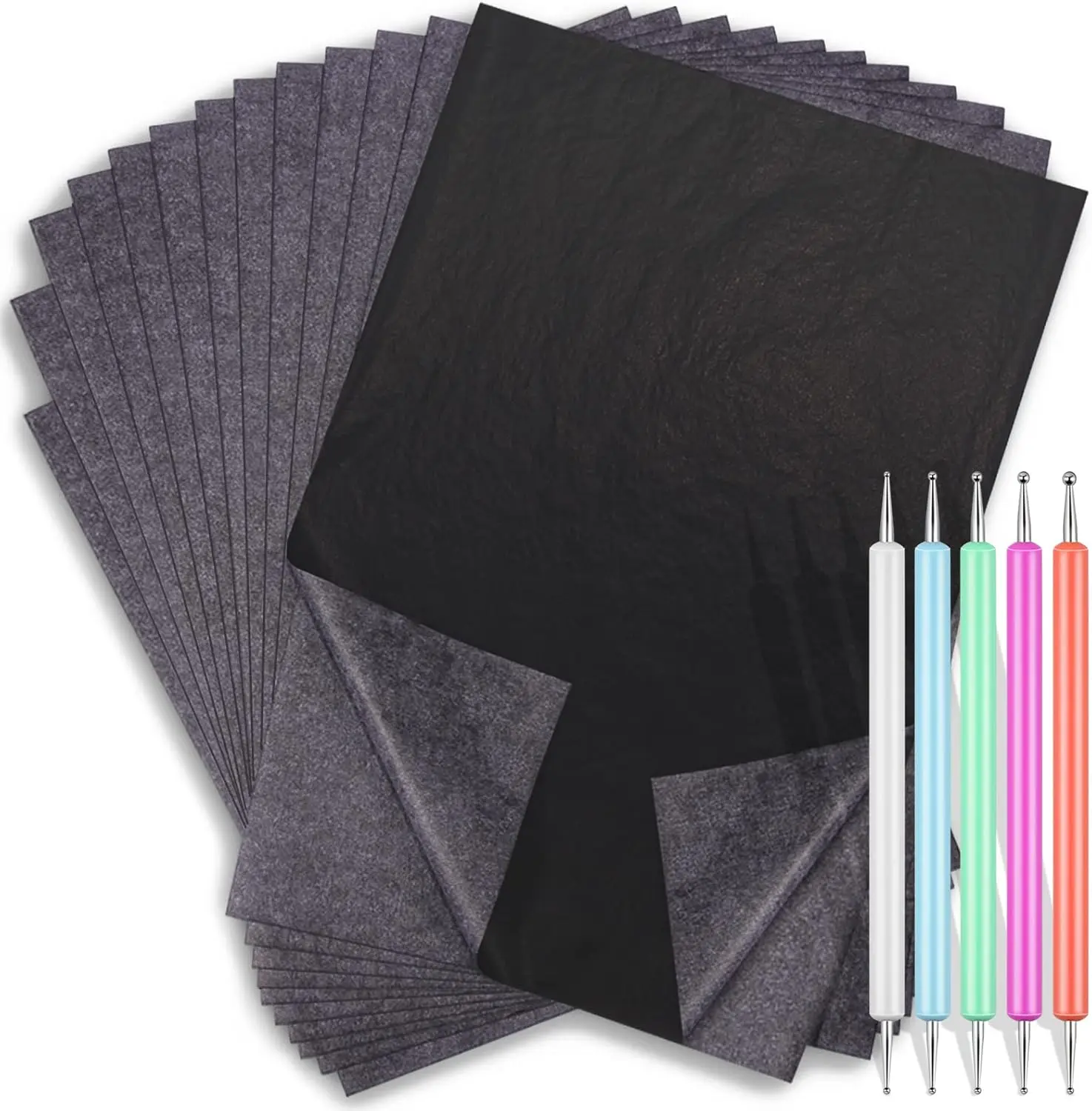 30 Sheets Graphite Transfer Paper with 5 Embossing Stylus Tools for Tracing on Wood, Paper, Canvas (8.5x11 Inch)
30 Sheets Graphite Transfer Paper with 5 Embossing Stylus Tools for Tracing on Wood, Paper, Canvas (8.5x11 Inch)