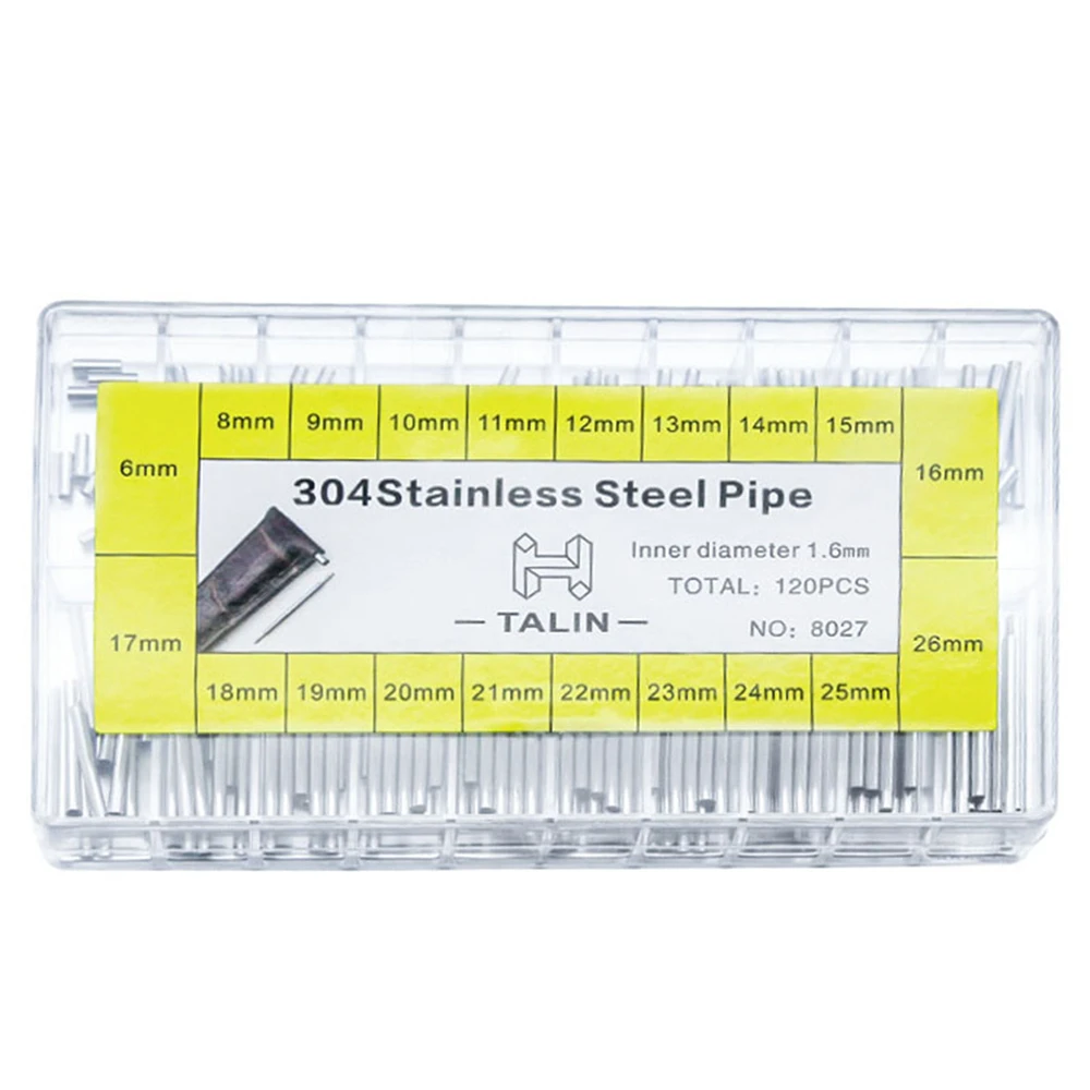 120PCS 304 Steel Pipe 1.8/ Inner Dia 1.6MM Leather Strap Anti-Scuffed Lug Ear Protective Cover Watch Band Shaft Cover 6-26mm
120PCS 304 Steel Pipe 1.8/ Inner Dia 1.6MM Leather Strap Anti-Scuffed Lug Ear Protective Cover Watch Band Shaft Cover 6-26mm