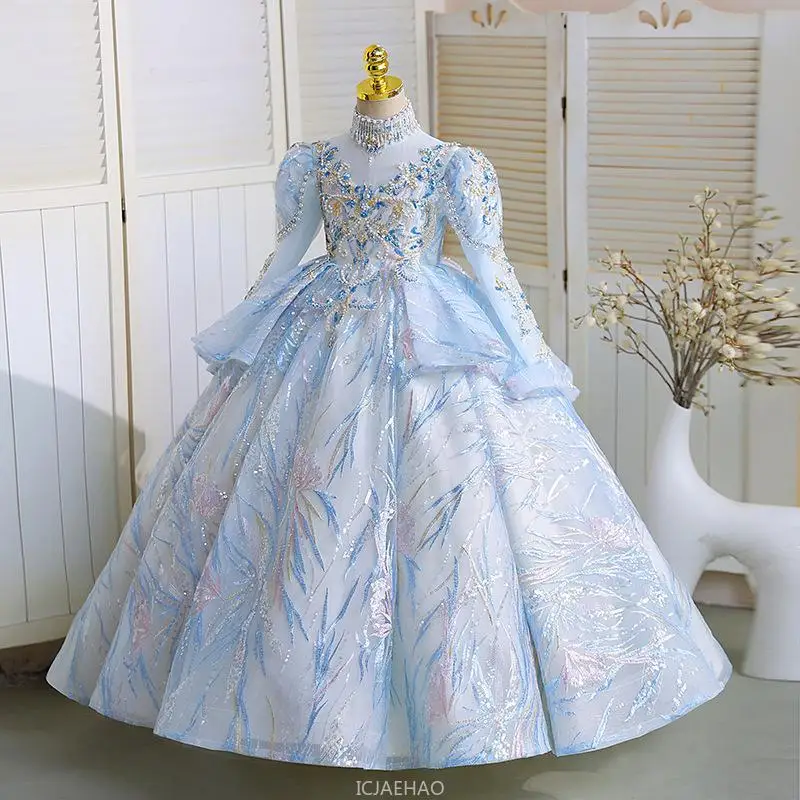 Party Dress Long Sleeve Puffy Princess Girls Pageant Host Flower Girl Formal Party Wear Gown Piano Recital Performance Outfit 
Party Dress Long Sleeve Puffy Princess Girls Pageant Host Flower Girl Formal Party Wear Gown Piano Recital Performance Outfit