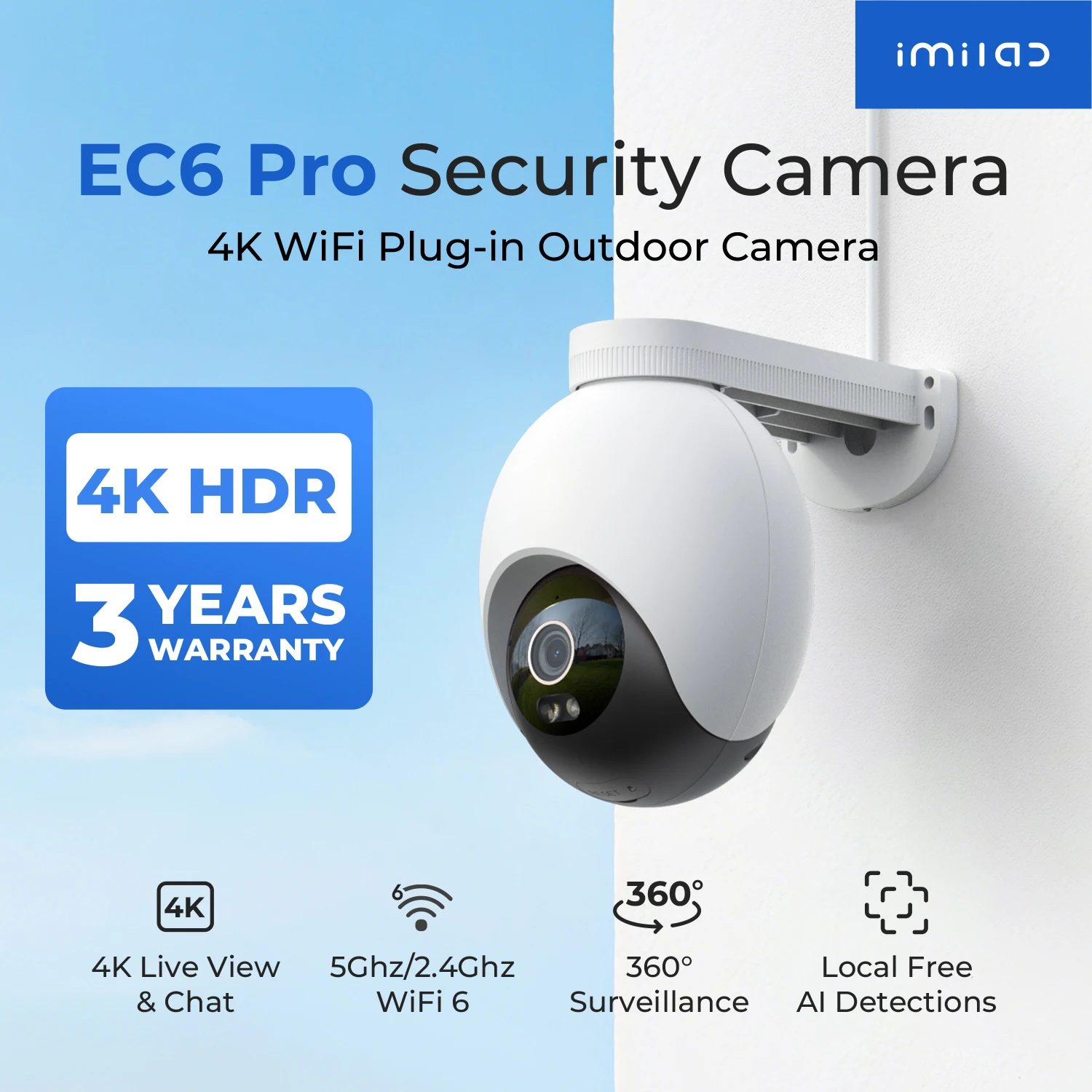 IMILAB EC6 Pro 8MP Outdoor Security WiFi Camera 2.4G/5G AI Detection Auto-Tracking CCTV 24/7 Recording Compatible with MiHome