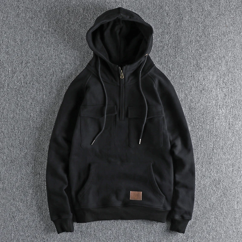 Retro Workwear Hoodie Men's Thickened Fleece Half Open Collar Autumn Winter Pure Color Versatile Zipper Closure Sweatshirt
Retro Workwear Hoodie Men's Thickened Fleece Half Open Collar Autumn Winter Pure Color Versatile Zipper Closure Sweatshirt