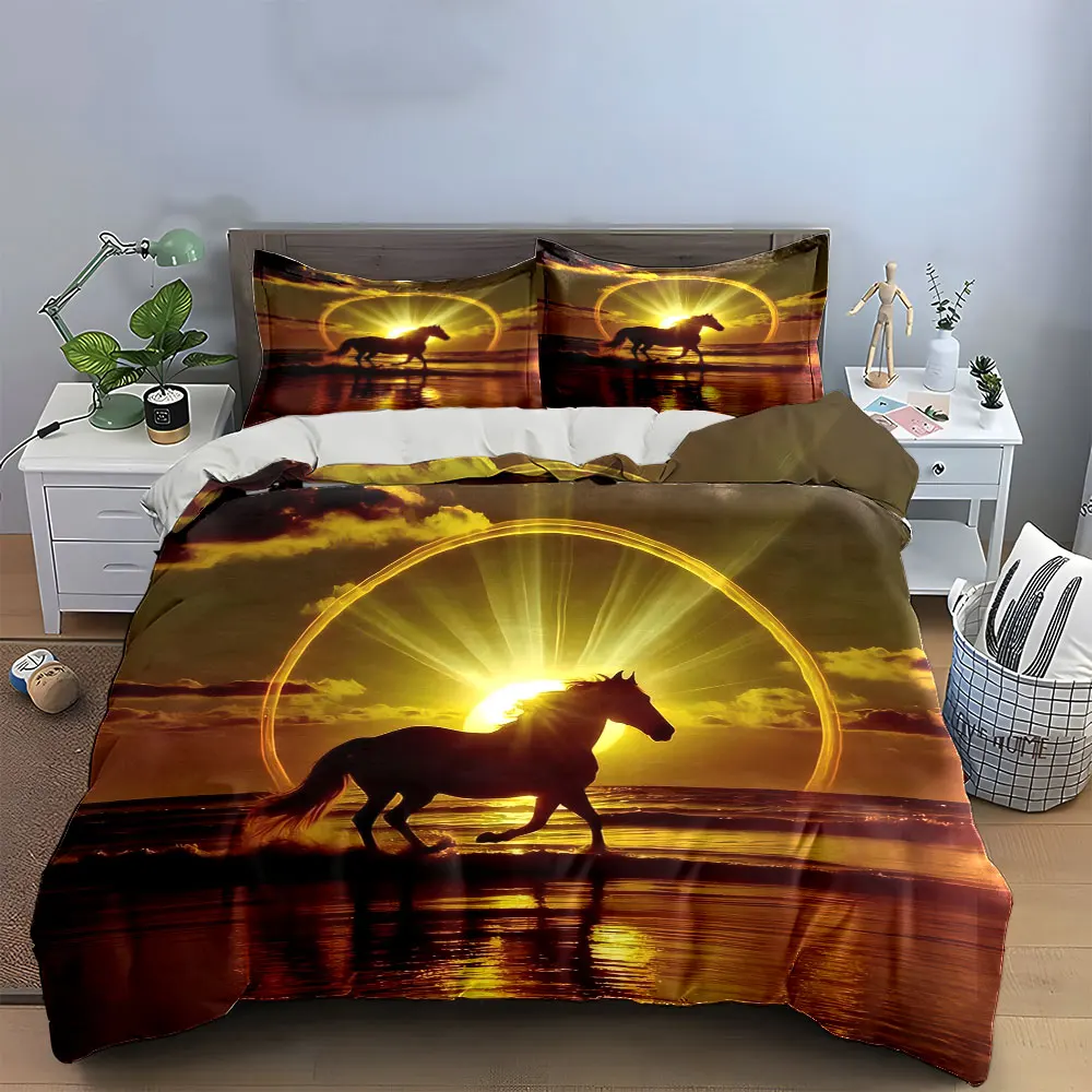Sunset Beach Golden Halo Running Horse Duvet Cover Set,Nature Silhouette Scenery Bedding Includes 1 Duvet Cover 2 Pillowcase
Sunset Beach Golden Halo Running Horse Duvet Cover Set,Nature Silhouette Scenery Bedding Includes 1 Duvet Cover 2 Pillowcase