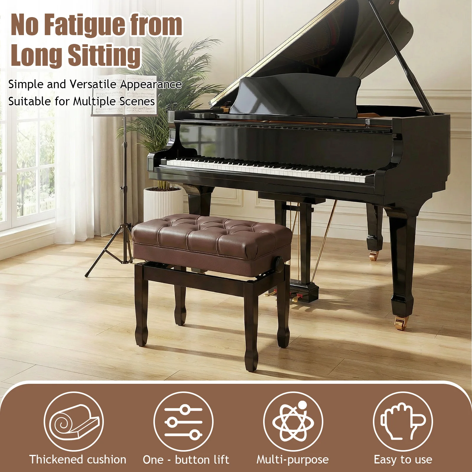 Adjustable Height Piano Stool with Bookcase PU Leather Cushion Piano Seat Breathable for Home/Music Room/Classroom
Adjustable Height Piano Stool with Bookcase PU Leather Cushion Piano Seat Breathable for Home/Music Room/Classroom