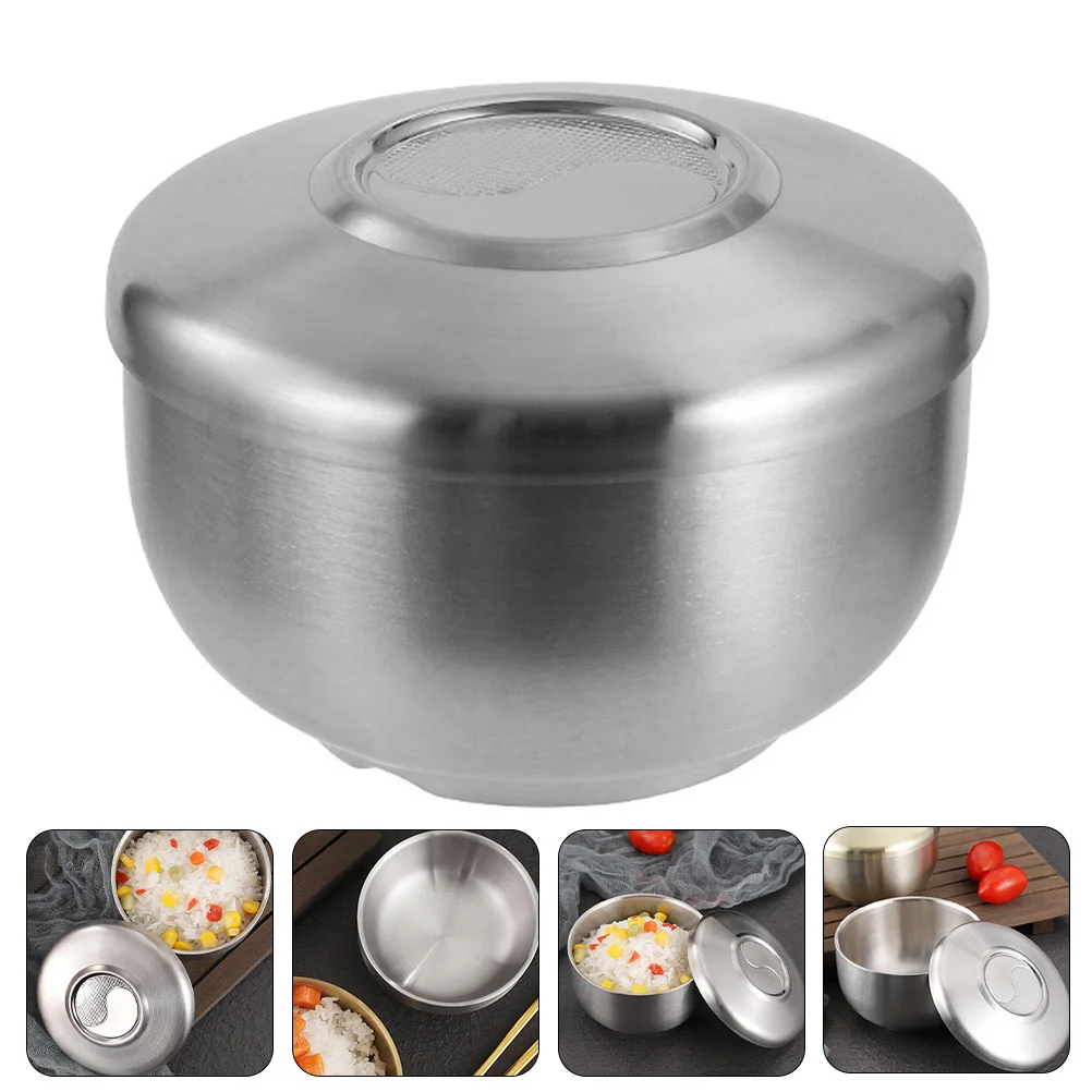 Stainless Steel Soup Covered Multi-Function Rice Bowl Compact Kitchen Serving Bowl For Home Use Bowls With Lids
