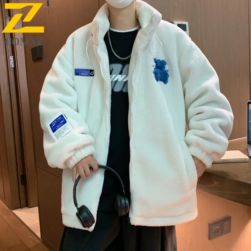 COMXZ 2025, новая зимняя мужская куртка из шерпа с высоким воротником, утолщенная подкладка, теплая, универсальная, повседневная, модная, водонепроницаемая, хлопковая верхняя одежда 