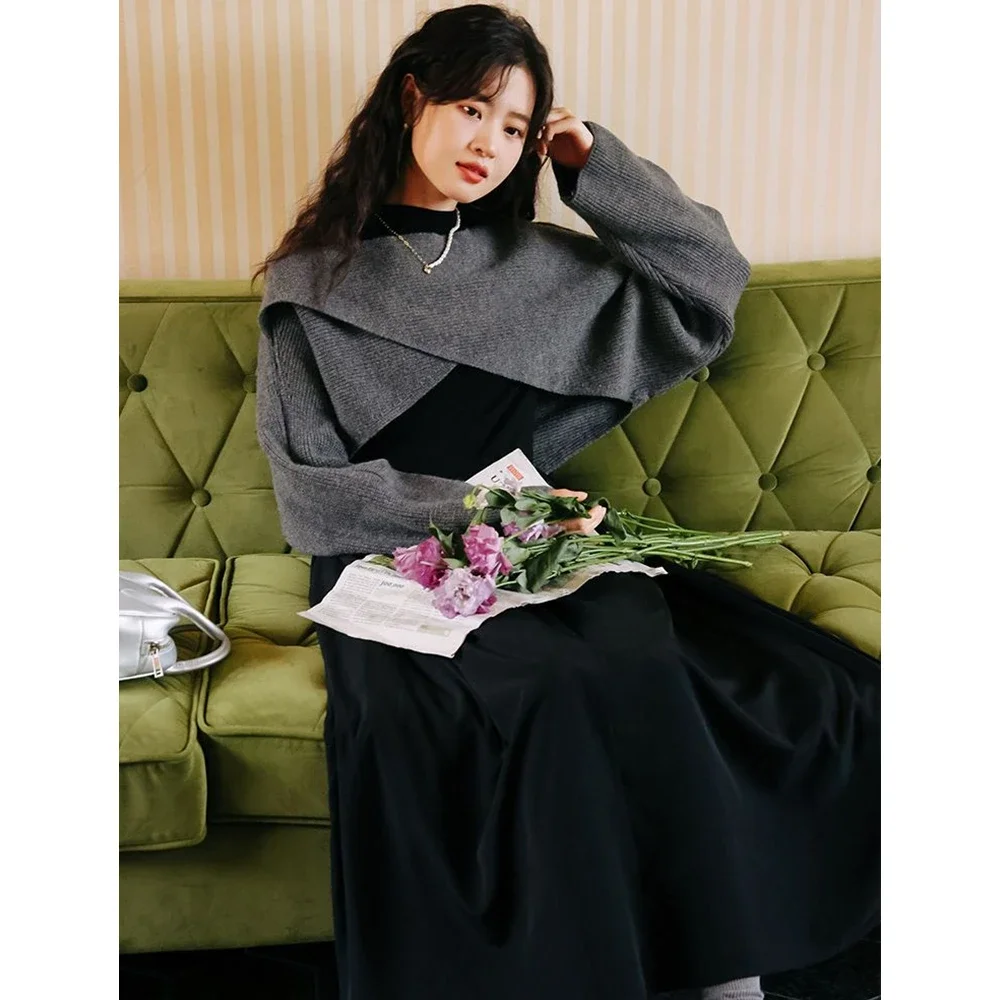 Women Autumn Winter Retro Cross Sweater Black Hlaf High Collar Dress 1 or 2 Piece Set Lady Short Knit Top Bottoming Dresses Suit
Women Autumn Winter Retro Cross Sweater Black Hlaf High Collar Dress 1 or 2 Piece Set Lady Short Knit Top Bottoming Dresses Suit