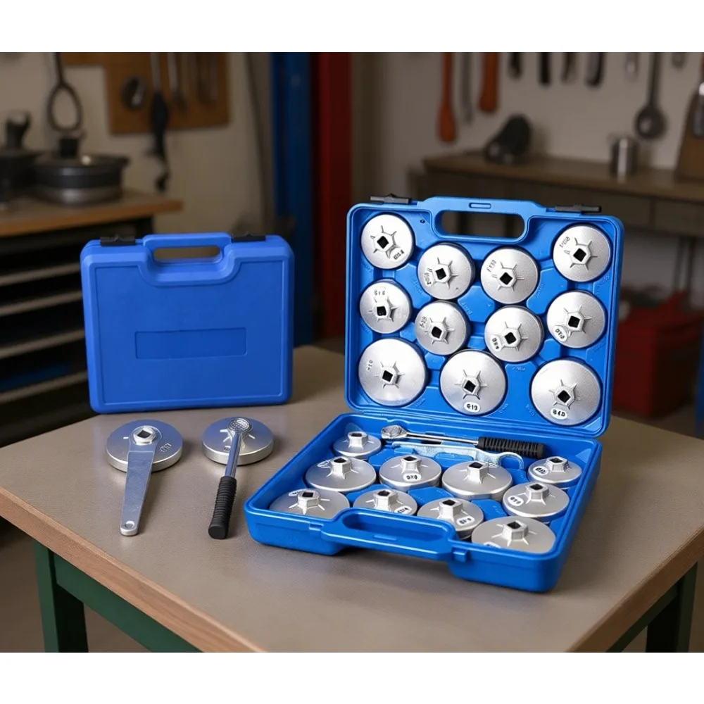 23pc Aluminum Cup Style Oil Filter Cap Wrench Socket Removal Tool Kit 1 2 Inch Drive with Case
23pc Aluminum Cup Style Oil Filter Cap Wrench Socket Removal Tool Kit 1 2 Inch Drive with Case