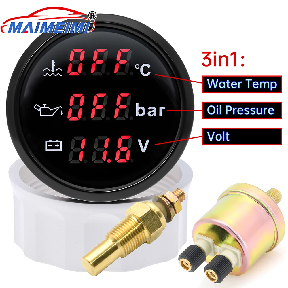 3 in 1 gauge 0-120 Celsius Boat Car Water Temp Meter Gauge Oil Pressure Gauge Voltmeter With 0-10bar Oil Pressure Sensor Red LED
3 in 1 gauge 0-120 Celsius Boat Car Water Temp Meter Gauge Oil Pressure Gauge Voltmeter With 0-10bar Oil Pressure Sensor Red LED