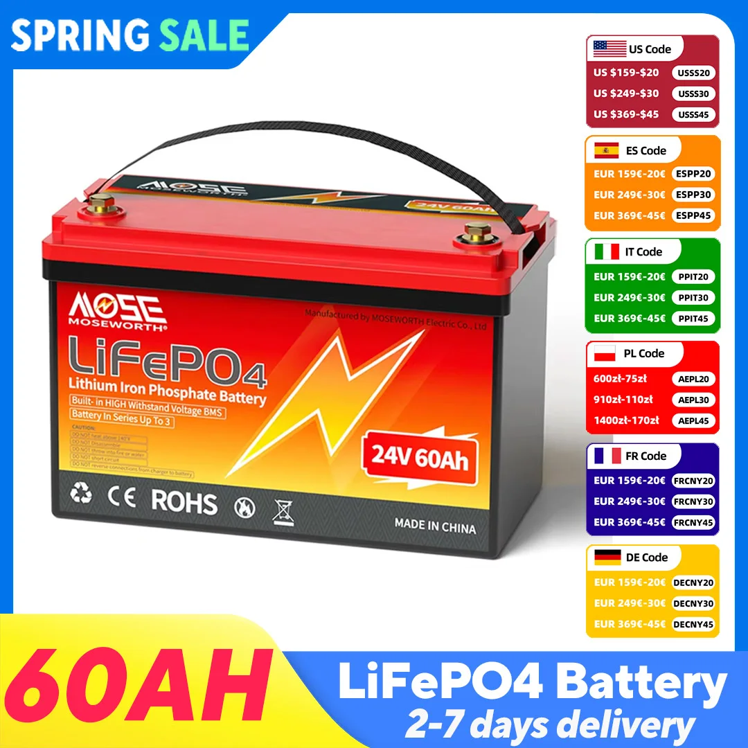 MOSEWORTH 24 В 60 Ач LiFePO4 батарея литий-железо-фосфатная аккумуляторная батарея встроенная BMS для RV Camper Boat инверторная батарея
MOSEWORTH 24 В 60 Ач LiFePO4 батарея литий-железо-фосфатная аккумуляторная батарея встроенная BMS для RV Camper Boat инверторная батарея
