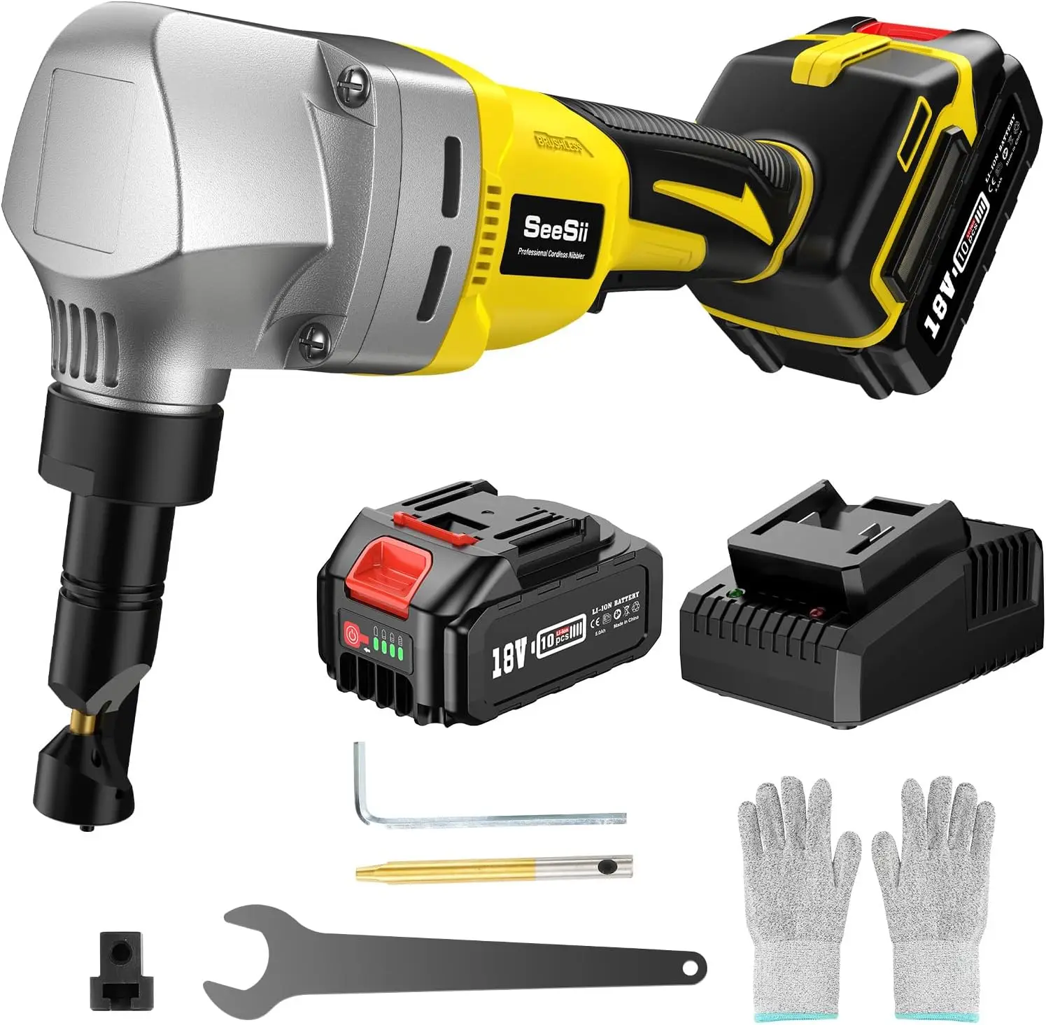 Seesii Cordless Metal Cutter 18 Gauge Electric Sheet Steel Cutter Brushless with 2 Blades Suit for Aluminum Plastic Wood Board
Seesii Cordless Metal Cutter 18 Gauge Electric Sheet Steel Cutter Brushless with 2 Blades Suit for Aluminum Plastic Wood Board