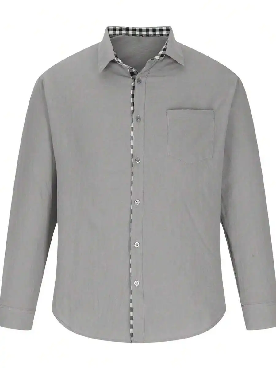 Mens Cotton Linen Button Down Shirt Casual Long Sleeve Dress Shirt With Plaid Collar And Cuff
Mens Cotton Linen Button Down Shirt Casual Long Sleeve Dress Shirt With Plaid Collar And Cuff