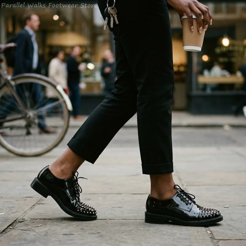 Premium Mens Loafers Casual Dress Shoes Patent Leather Metallic Studs Lace Up Business Wedding Office Gothic Punk Footwear Male
Premium Mens Loafers Casual Dress Shoes Patent Leather Metallic Studs Lace Up Business Wedding Office Gothic Punk Footwear Male
