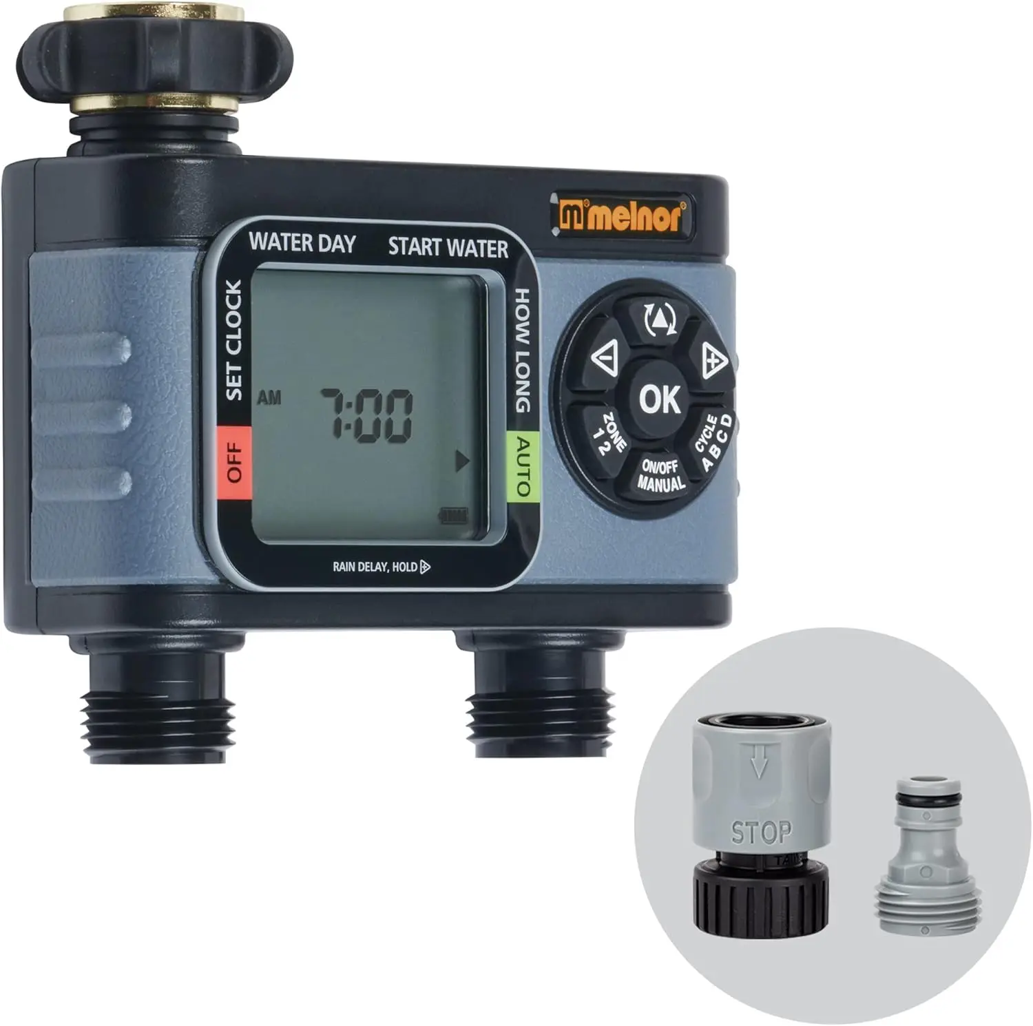 2-Zone Programmable Water Timer, Digital Hose Timer with Quick Connect Bundle, Easy-to-Read LCD, Manual Override, 4 Start Times per Zone
2-Zone Programmable Water Timer, Digital Hose Timer with Quick Connect Bundle, Easy-to-Read LCD, Manual Override, 4 Start Times per Zone