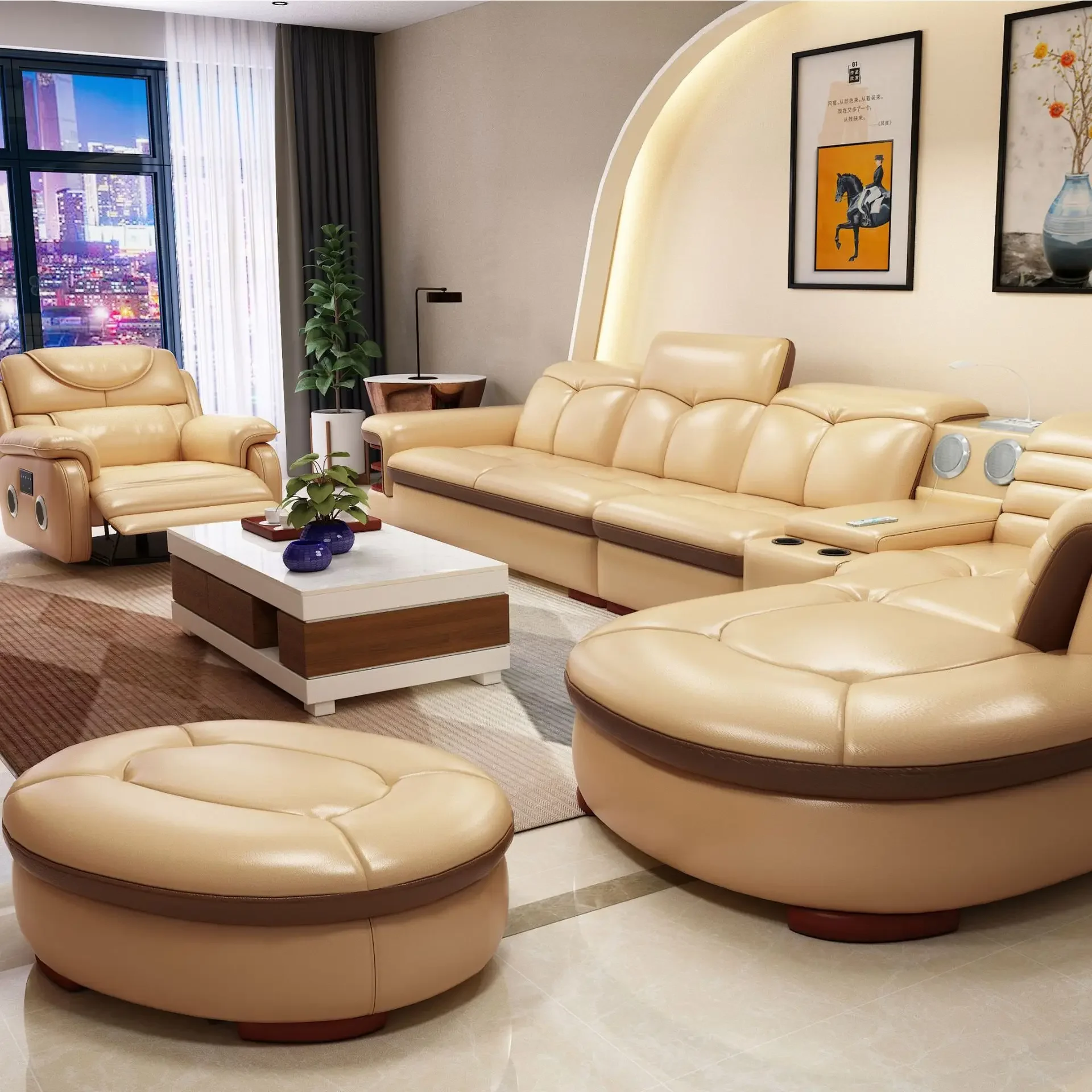 Luxury L-Shaped Genuine Leather Sectional Sofa Sets with USB, Bluetooth Speaker - MINGDIBAO Living Room Italian Leather Couches
Luxury L-Shaped Genuine Leather Sectional Sofa Sets with USB, Bluetooth Speaker - MINGDIBAO Living Room Italian Leather Couches
