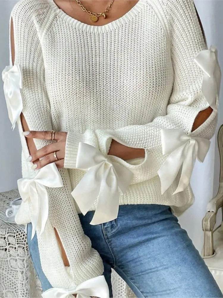 Новые осенне-зимние повседневные женские свободные вязаные свитера с бантом и длинными рукавами, модные уютные милые пуловеры, джемперы, одежда Y2k
Новые осенне-зимние повседневные женские свободные вязаные свитера с бантом и длинными рукавами, модные уютные милые пуловеры, джемперы, одежда Y2k