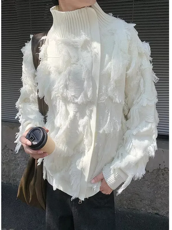 Вязаный зимний свитер с бахромой и молнией, теплый, плотный, с воротником-стойкой, для пар, в американском повседневном стиле, размер S
Вязаный зимний свитер с бахромой и молнией, теплый, плотный, с воротником-стойкой, для пар, в американском повседневном стиле, размер S