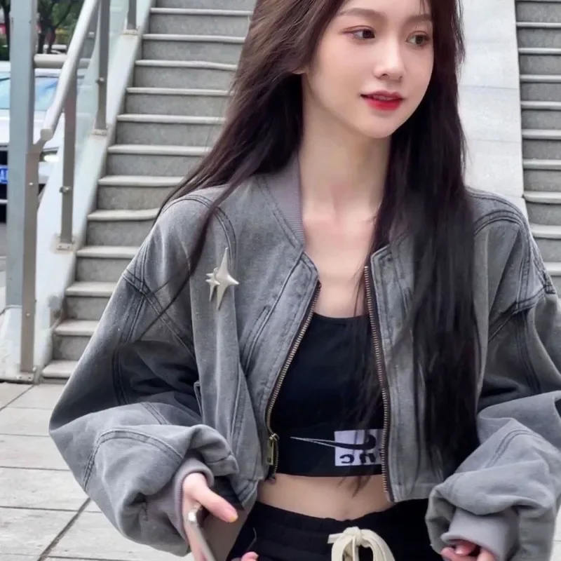 New Grey Women Denim Jackets Streetwear Y2k Cross Crop Hippie 90s Oversize Zip Jackets Coat Harajuku Women's Clothing
New Grey Women Denim Jackets Streetwear Y2k Cross Crop Hippie 90s Oversize Zip Jackets Coat Harajuku Women's Clothing