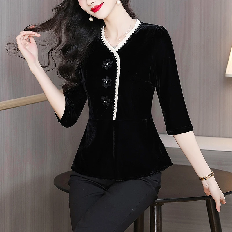 Spring Summer New V-neck Velvet T-shirt Women plus Size Cover up Skirt High Elasticity Casual Style Regular Sleeve Length
Spring Summer New V-neck Velvet T-shirt Women plus Size Cover up Skirt High Elasticity Casual Style Regular Sleeve Length