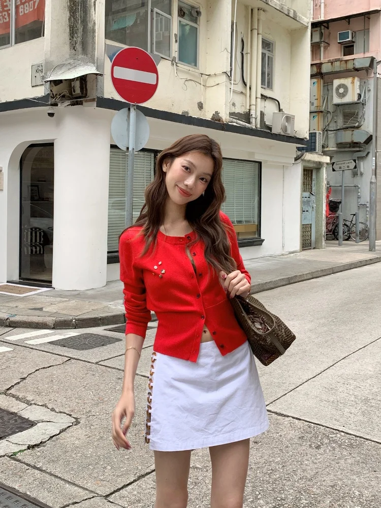 Red High Waist Knitted Open Cardigan Slizing Waist Design Comfortable Korean Sle Long Sve round Ne Spring Faion
Red High Waist Knitted Open Cardigan Slizing Waist Design Comfortable Korean Sle Long Sve round Ne Spring Faion