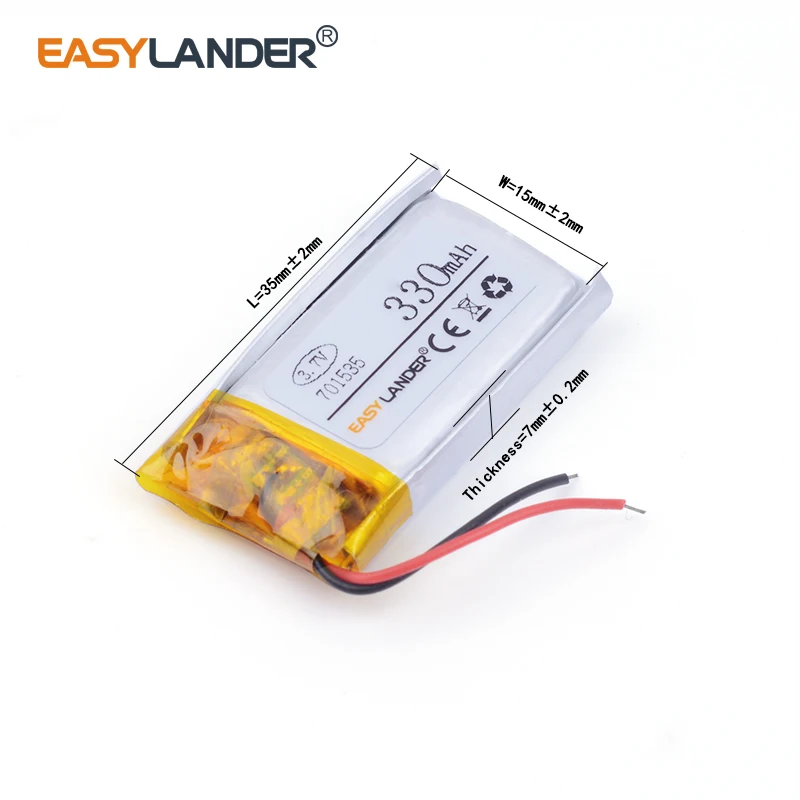 3pcs /Lot 3.7V 330mAh 701535 Rechargeable Lithium Li-ion Li Polymer Battery For Bluetooth Headset Mp3 bluetooth mobile
3pcs /Lot 3.7V 330mAh 701535 Rechargeable Lithium Li-ion Li Polymer Battery For Bluetooth Headset Mp3 bluetooth mobile