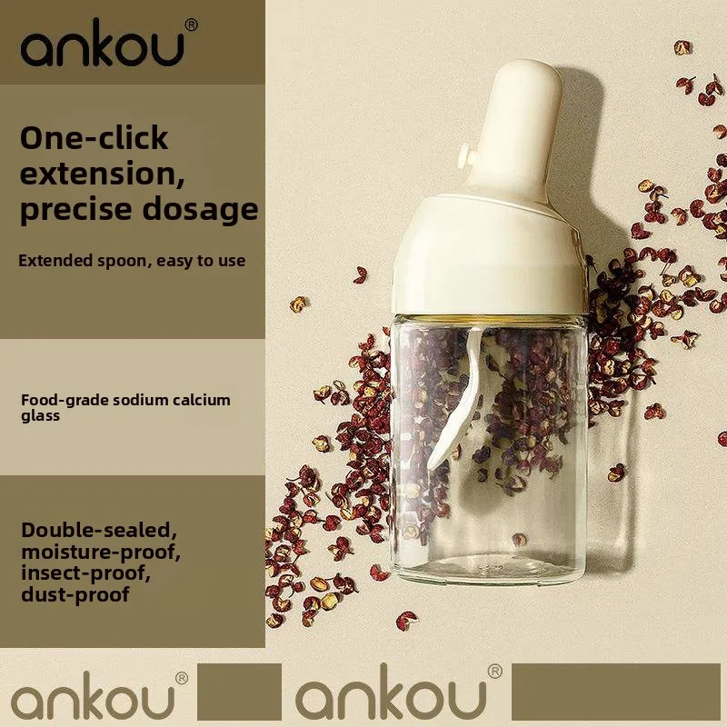 an Extendable Seasoning Jar Glass Material Kitchen Storage Container with Spice Control Feature Anti Moisture Salt Box
