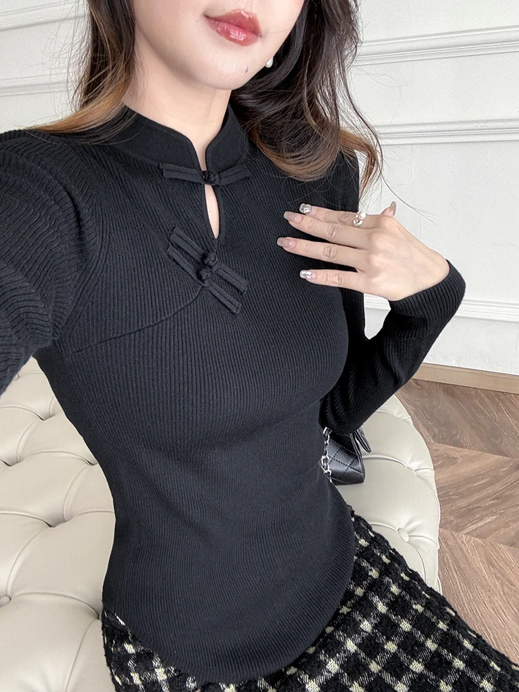 Zhang ei Autumn Winter New Chinese Sle Collar Buttoned Bla Wool Blend Knitted Base irt Women's Faion
Zhang ei Autumn Winter New Chinese Sle Collar Buttoned Bla Wool Blend Knitted Base irt Women's Faion