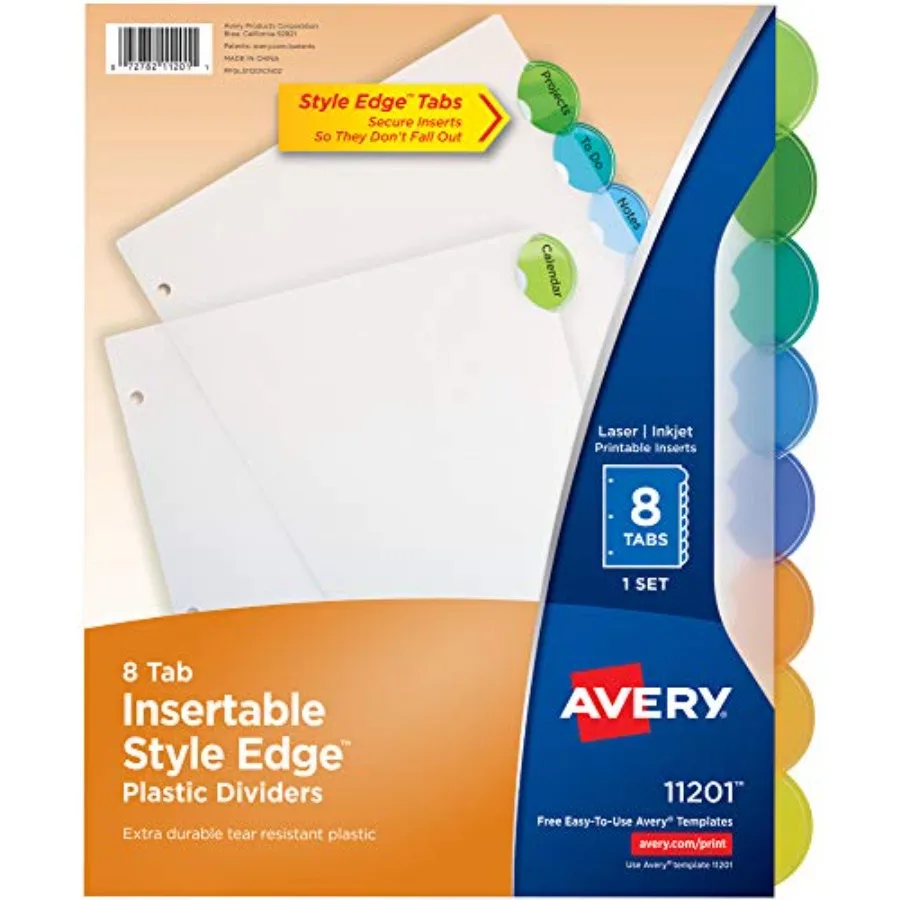 Insertable Style Edge Plastic for 3 Ring Binders, 8-Tab Set, Multicolor, 1 Set 11201
Insertable Style Edge Plastic for 3 Ring Binders, 8-Tab Set, Multicolor, 1 Set 11201