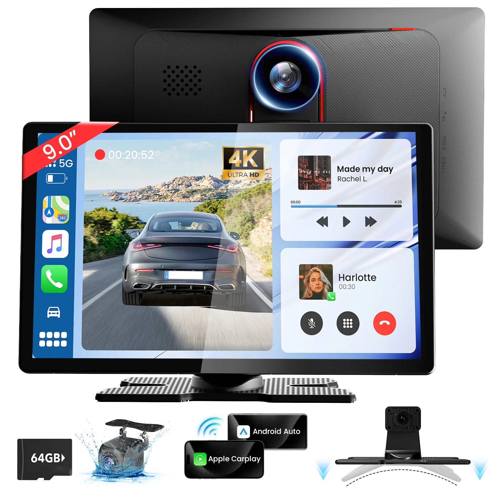 9-дюймовый Carplay 4K+1080P с системой парковки, GPS-навигация, круглая камера, чип Q5, память 64 ГБ, совместимая со всеми автомобилями
9-дюймовый Carplay 4K+1080P с системой парковки, GPS-навигация, круглая камера, чип Q5, память 64 ГБ, совместимая со всеми автомобилями