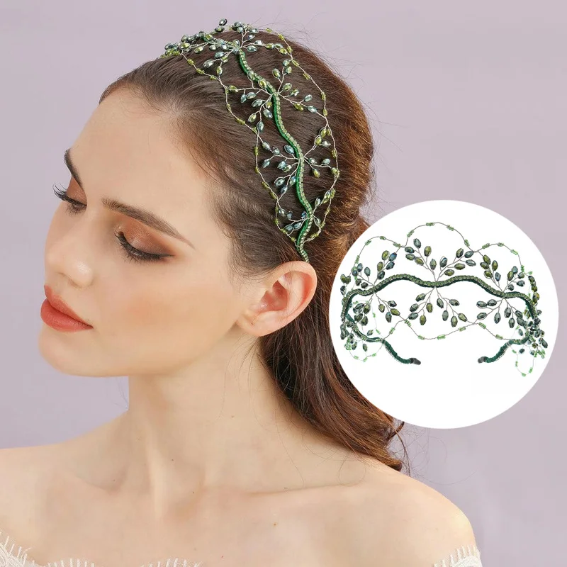 Hot selling bridal headband with crystal beads woven hair accessories, green rhinestone mesh headband accessories
Hot selling bridal headband with crystal beads woven hair accessories, green rhinestone mesh headband accessories