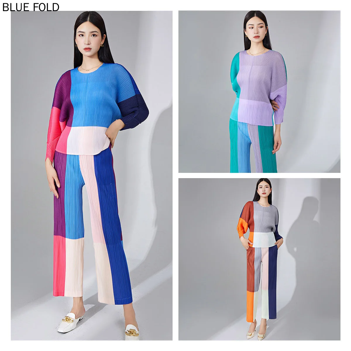 Miyake 2-Piece Pleated Fashion Suit, Round Neck, Long-Sleeved Top, Casual Straight Pants, New Contrast Color, Spring and Autumn
Miyake 2-Piece Pleated Fashion Suit, Round Neck, Long-Sleeved Top, Casual Straight Pants, New Contrast Color, Spring and Autumn
