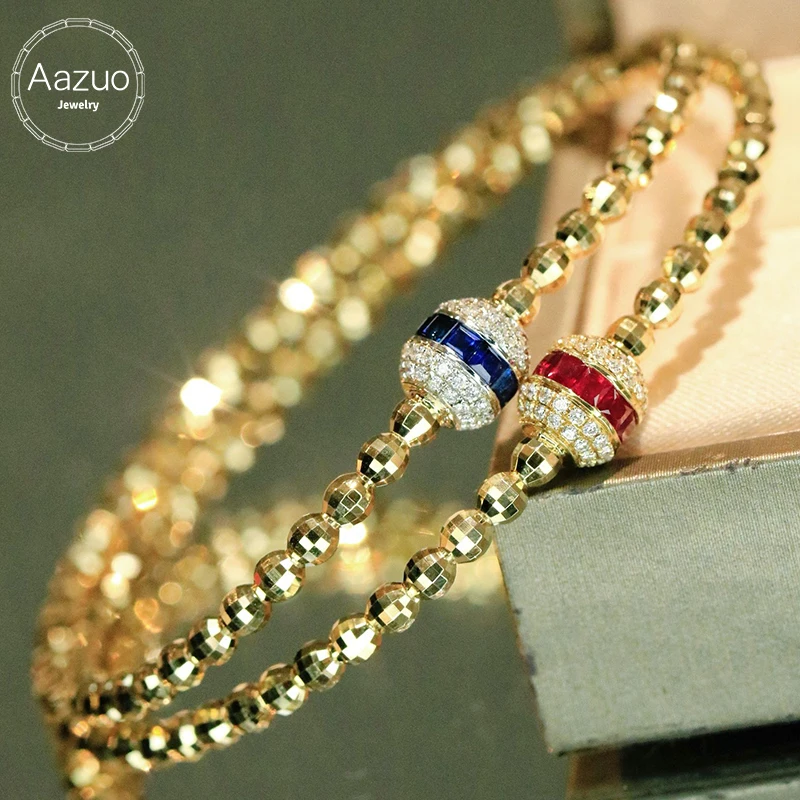 Aazuo High Quality Jewelry 18K Yellow Gold Natrual Sapphire Real Diamonds Balls Lines Bangles Gift For Women Wedding Party Au750
Aazuo High Quality Jewelry 18K Yellow Gold Natrual Sapphire Real Diamonds Balls Lines Bangles Gift For Women Wedding Party Au750