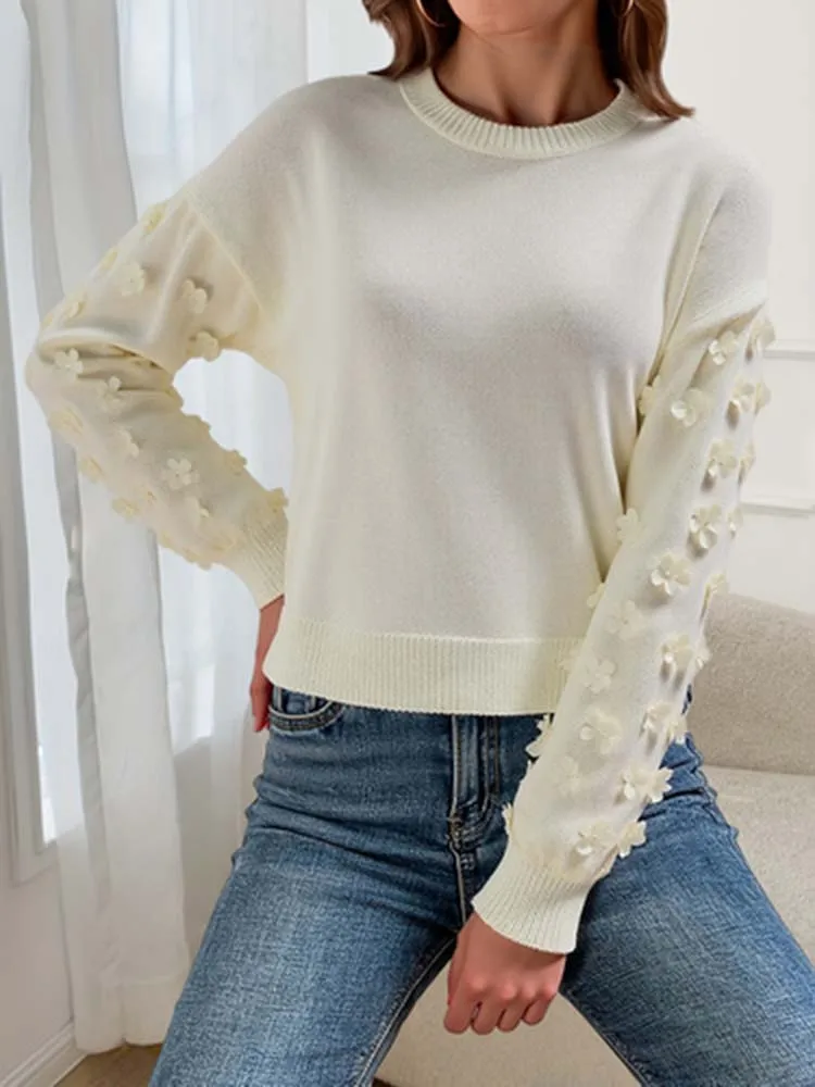 Women's flower spliced sleeve craftsmanship design, round neck pullover sweater, simple, elegant, loose, casual and versatile
Women's flower spliced sleeve craftsmanship design, round neck pullover sweater, simple, elegant, loose, casual and versatile