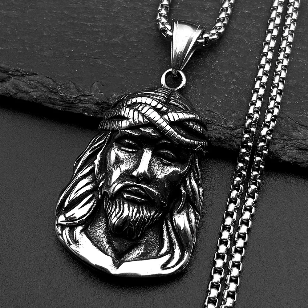 Vintage Crown of Thorns Jesus Head Pendant Necklace For Women Men Stainless Steel Silver Color Christian Amulet Chain Jewelry
Vintage Crown of Thorns Jesus Head Pendant Necklace For Women Men Stainless Steel Silver Color Christian Amulet Chain Jewelry