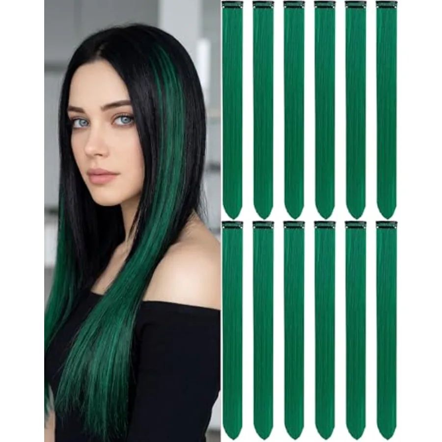 12 PCS Dark Green Clip-In Straight Hair Extensions, 22 Inch Colored Party Synthetic Neon Highlights, Rainbow Hair Accessories f
12 PCS Dark Green Clip-In Straight Hair Extensions, 22 Inch Colored Party Synthetic Neon Highlights, Rainbow Hair Accessories f