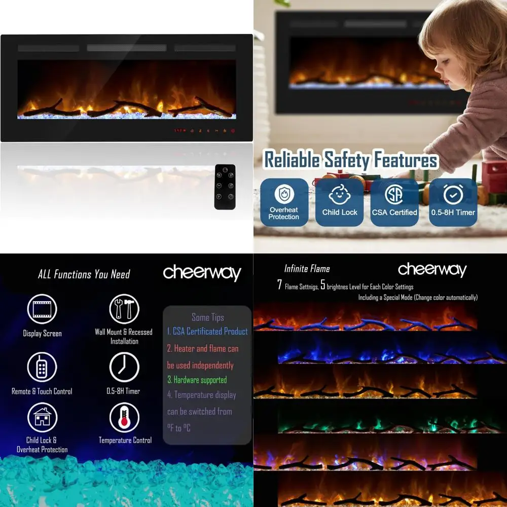 42 Inch Electric Fireplace Insert - Wall Mount Heater with Remote and Touch Control, Adjustable Flame and Heat Settings for Home
42 Inch Electric Fireplace Insert - Wall Mount Heater with Remote and Touch Control, Adjustable Flame and Heat Settings for Home