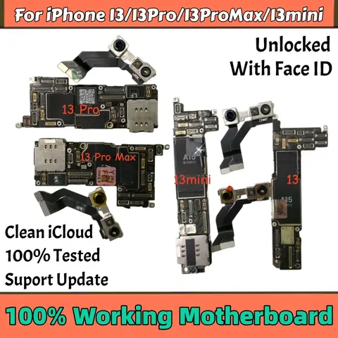 100% placa-mãe desbloqueada para iphone 13 pro max 13 mini 13pro com/sem identificação facial limpa icloud placa lógica suporte atualização mainboard