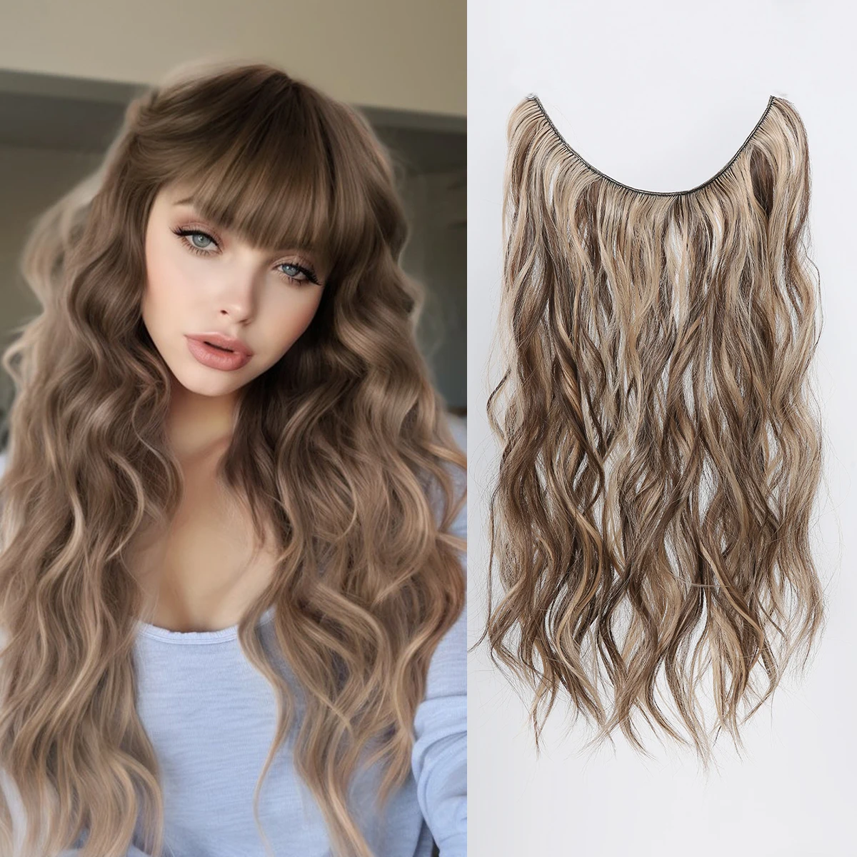 Long Wavy Synthehtic Fish Line Hairpiece No Clip Hair Extensions Blonde Brown Mixed Natural One Piece False Hairpiece For Women
Long Wavy Synthehtic Fish Line Hairpiece No Clip Hair Extensions Blonde Brown Mixed Natural One Piece False Hairpiece For Women