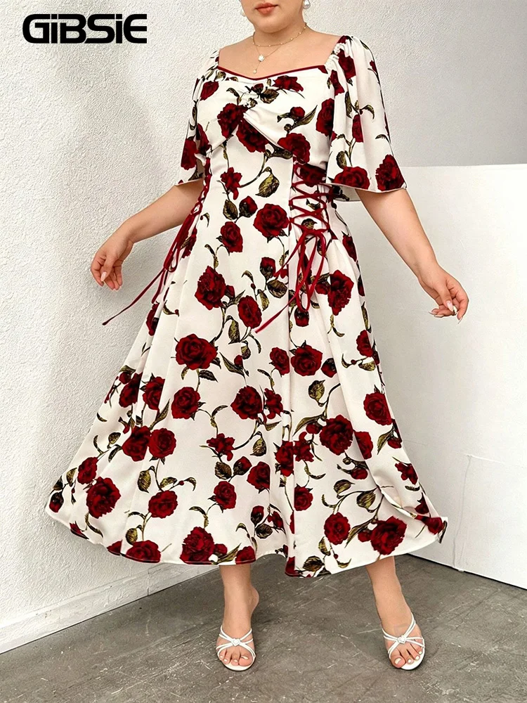 GIBSIE Plus Size Floral Print Sweetheart Neck Lace-up Dress Women Summer Vintage Slim Fit Elegant Vacation A-line Maxi Dresses
GIBSIE Plus Size Floral Print Sweetheart Neck Lace-up Dress Women Summer Vintage Slim Fit Elegant Vacation A-line Maxi Dresses