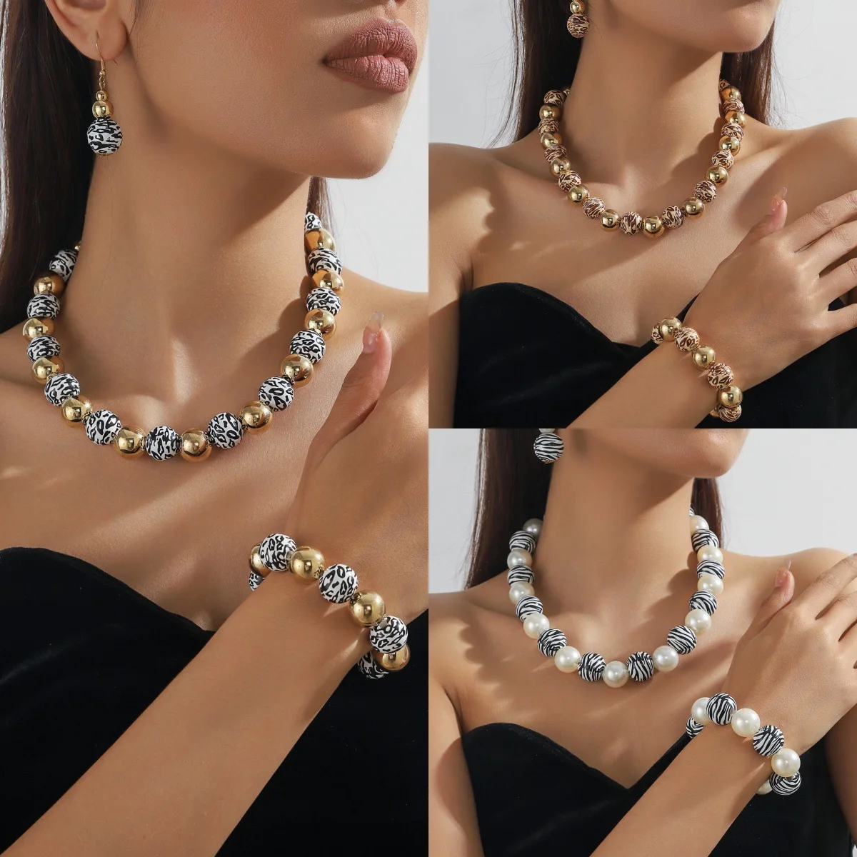 4PCS Fashion Leopard Print Jewelry Set for Women Personalized Pearl CCB Necklace Bracelet Earring Valentine's Day Party Gift
4PCS Fashion Leopard Print Jewelry Set for Women Personalized Pearl CCB Necklace Bracelet Earring Valentine's Day Party Gift