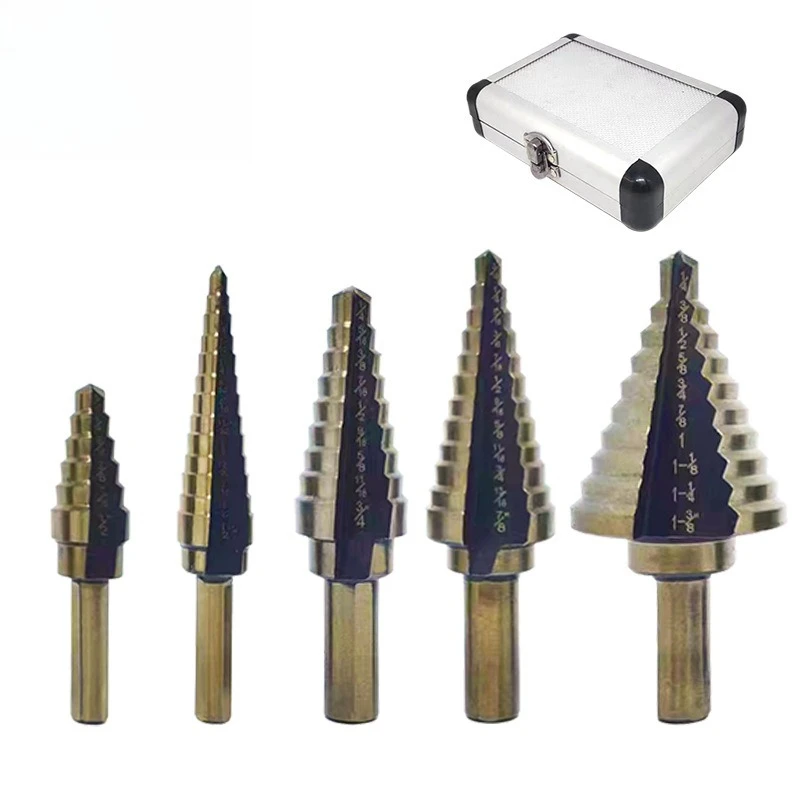 Cobalt Step Drill Bit Set Metal Drilling Hole Tools, 5Pcs Cone Drill Bits for Metal Iron Aluminum Copper Steel & Wood
Cobalt Step Drill Bit Set Metal Drilling Hole Tools, 5Pcs Cone Drill Bits for Metal Iron Aluminum Copper Steel & Wood