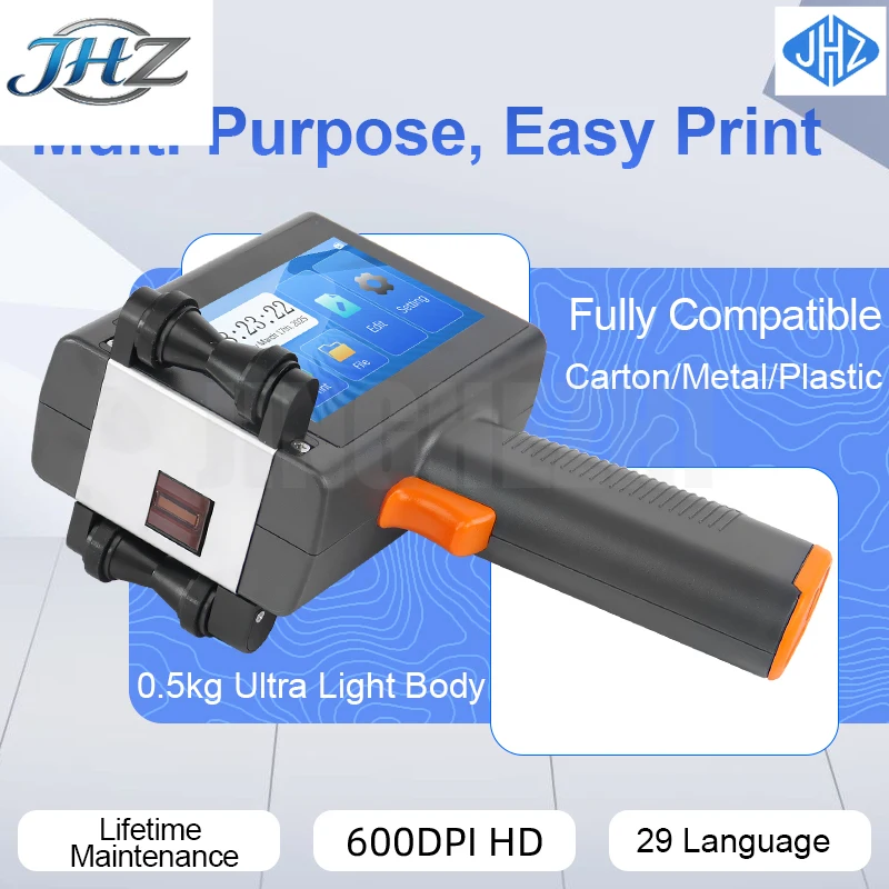 JHZ for Handheld T10 inkjet printer 4.3 inch touch screen HD 600dpi spray printing multiple content height 2-12.7mm small inkjet
JHZ for Handheld T10 inkjet printer 4.3 inch touch screen HD 600dpi spray printing multiple content height 2-12.7mm small inkjet