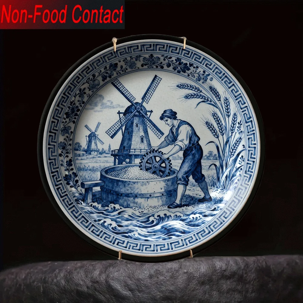 1pc Vintage Blue Ceramic Decorative Plate - Round Non-Food Contact Suitable for Home Decor, Windmill & Scenes, Blue Daze/ Edges
1pc Vintage Blue Ceramic Decorative Plate - Round Non-Food Contact Suitable for Home Decor, Windmill & Scenes, Blue Daze/ Edges