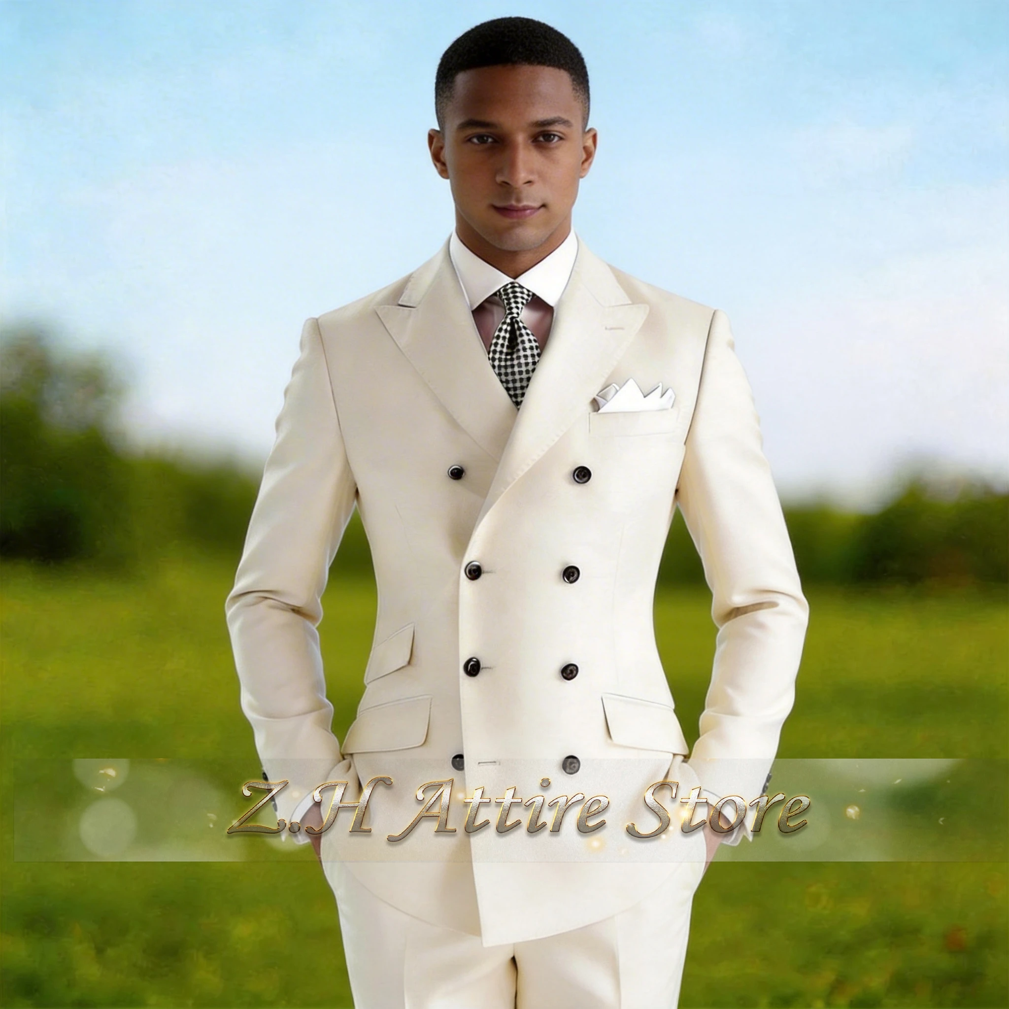 Men's Formal Suit in Ivory 2pcs Double-breasted Jacket Pants Slim Fit Clothes for Wedding Groom Daily Office Wear Customized Set
Men's Formal Suit in Ivory 2pcs Double-breasted Jacket Pants Slim Fit Clothes for Wedding Groom Daily Office Wear Customized Set